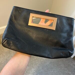 Michael Kors Black Leather Clutch with Gold-Tone Handle